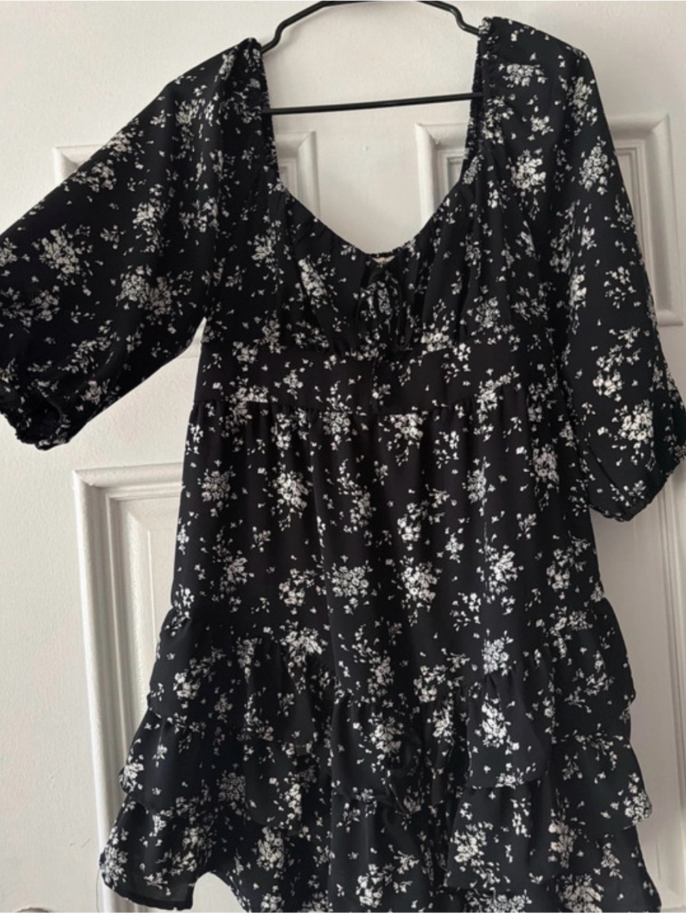 Inspired Hearts Black and White Floral Tie-Front Mini Dress